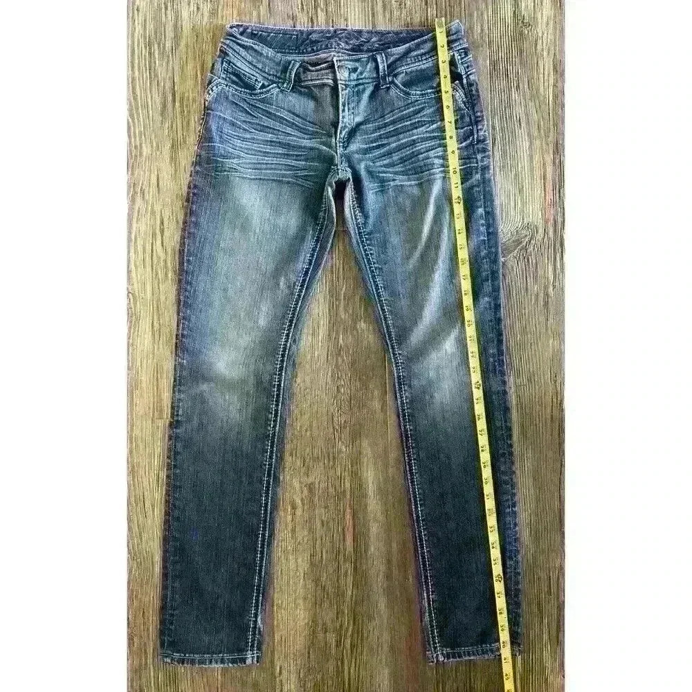 Seven 7 Jeans Womens Size 30 Blue Denim Whiskering Skinny Low-to-Mid Rise - Picture 5 of 12